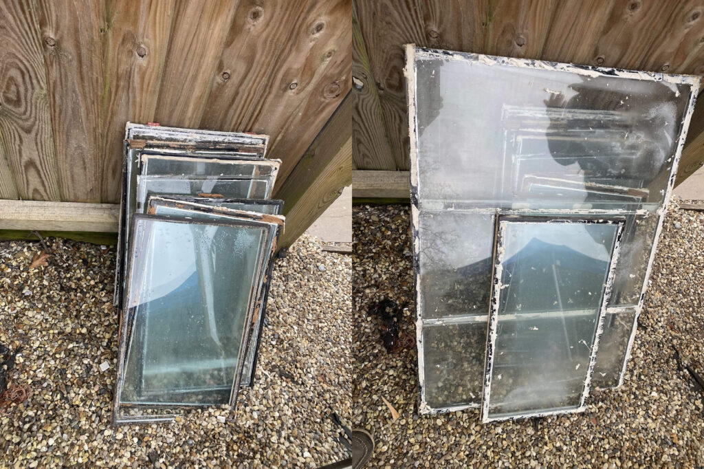 old double glazed units removed for replacement