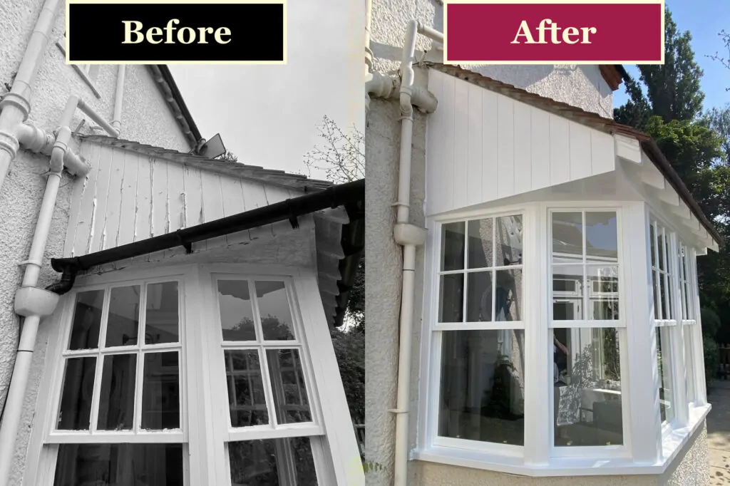 Before and after the restoration of wooden bay window