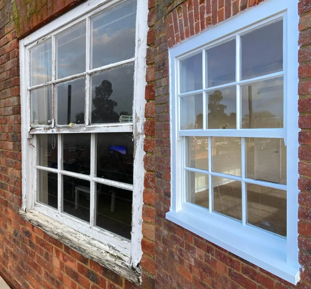 Before and after sash window refurbishment